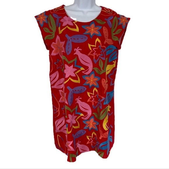 Andree Embroidered Floral Linen Blend Shift Dress M Red - Picture 4 of 11